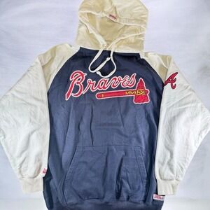 Atlanta Braves Stitches Pullover Hoodie Sweatshirt Navy White Mens Large MLB